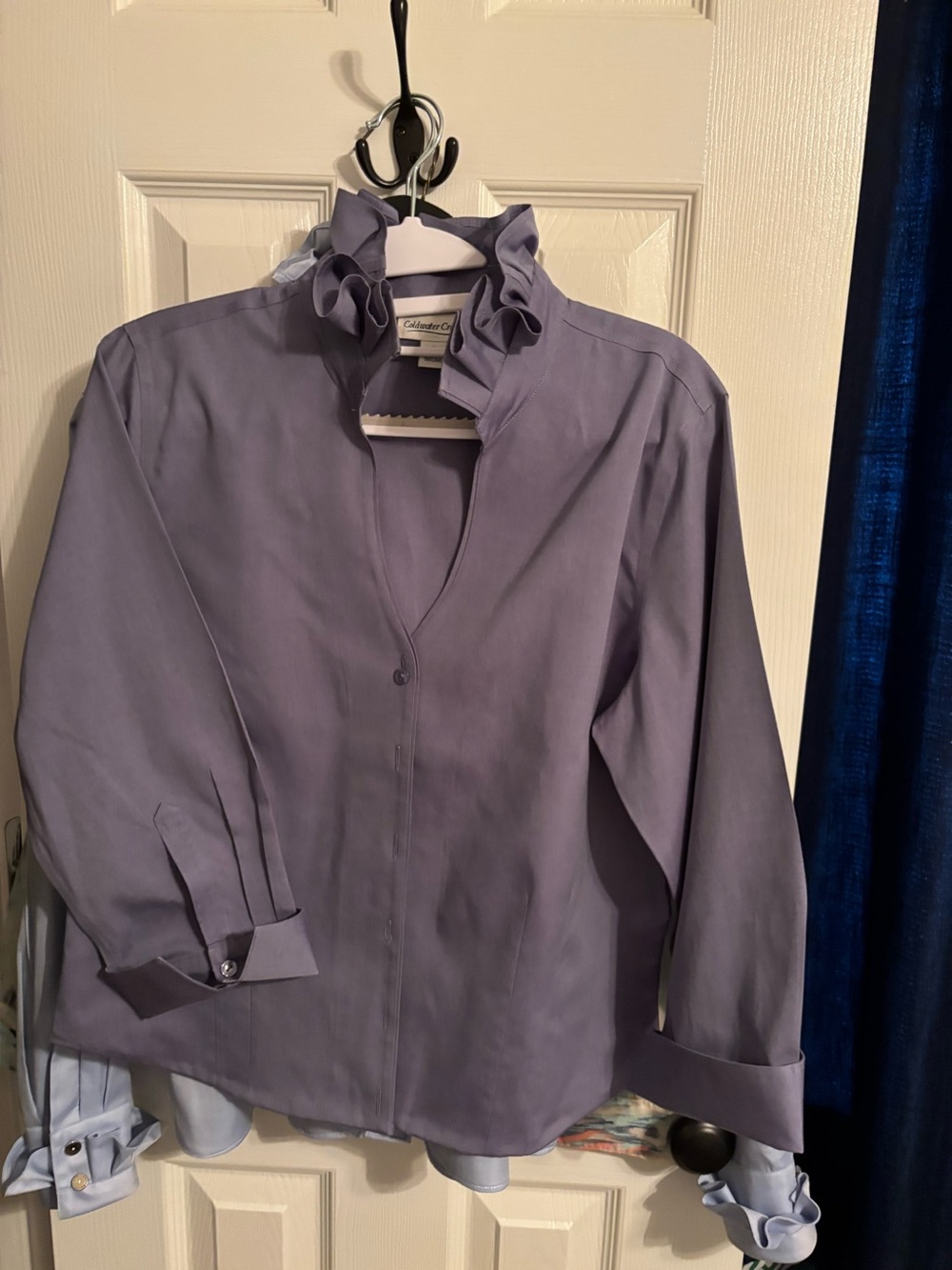 Coldwater Creek Lavender Ruffle-Neck Blouse  Remade and one of a kind. B-20 L-23